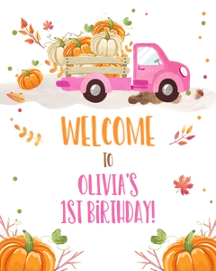 Welcome Sign Pumpkin Truck Pink White design preview