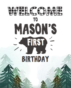 Welcome Sign Lumberjack Bear Trees White Black design preview