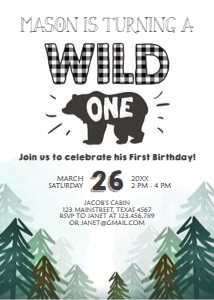 Birthday Invitation Lumberjack Wild One Forest Black and White design preview