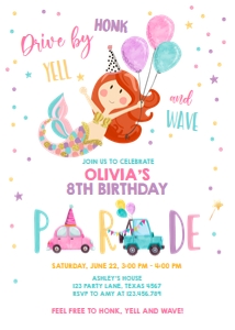 Birthday Invitation Drive By Mermaid Red design preview