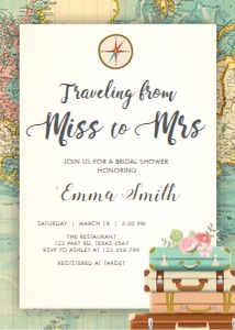 Bridal Shower Invitation Miss to Mrs Traveling Map Vertical design preview