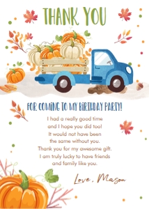 Thank You Card Pumpkin Truck Blue design preview