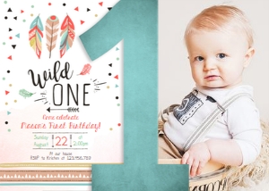 Birthday Invitation Wild One Feathers Boy design preview