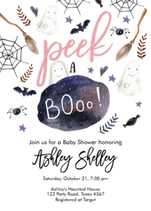 Baby Shower Invitation Peek a Boo White Pink design preview