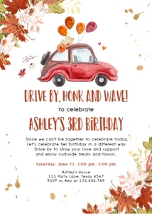 Birthday Invitation Drive By Cars Neutral Vertical Fall design preview