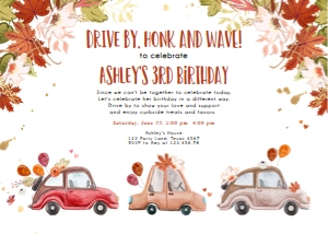 Birthday Invitation Drive By Cars Neutral Horizontal Fall design preview