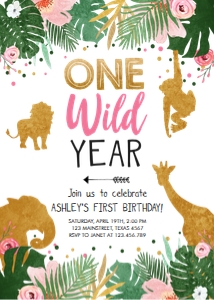 Birthday Invitation One Wild Year Girl design preview