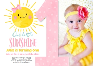Birthday Invitation Sunshine One Girl Blush Pink design preview