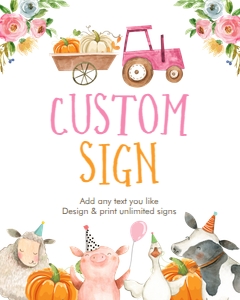 Editable Custom Sign Farm Animals Girl Pumpkin 8x10 design preview