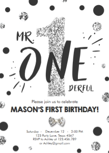 Birthday Invitation Mr Onederful Black White Silver design preview