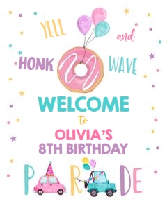 Welcome Sign Drive By Donut Balloons Pink design preview