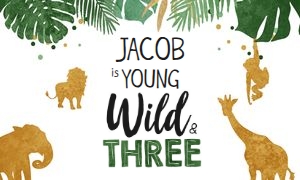 Backdrop Banner Safari Animals Young Wild and Three Boy design preview