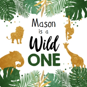 Tag Safari Animals White Wild One Square: Tag Safari Animals White Wild One