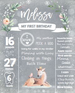 Birthday Milestones Poster Winter Deer Grey design preview