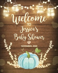Welcome Sign Rustic Wood Pumpkin Blue design preview