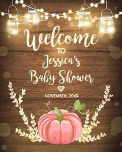 Welcome Sign Rustic Wood Pumpkin Pink design preview