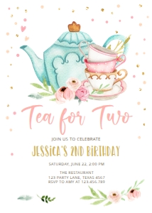 Birthday invitation Tea for Two White Vertical V2 design preview