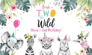 Backdrop Banner Party Animals Born Two Be Wild Girl design preview