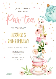 Birthday invitation Part-Tea White Vertical design preview