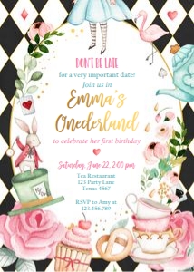 Invitation Alice In Onederland Black design preview