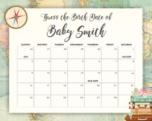 Baby Shower Game Travel Guess the Birth Date design preview