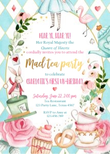 Invitation Alice In Onederland Mad Tea Party Blue design preview