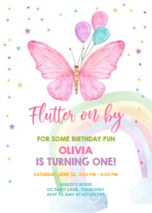 Birthday Invitation Butterfly Balloons Rainbow design preview