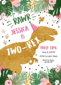 Birthday Invitation Dinosaur Two-Rex Girl design preview