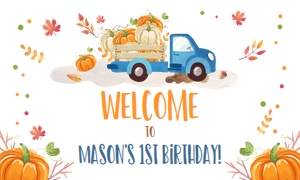 Backdrop Banner Pumpkin Truck Blue design preview