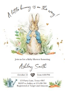 Invitation Baby Shower Peter Rabbit Blue design preview