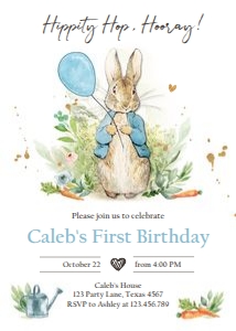 Invitation Birthday Peter Rabbit Blue design preview