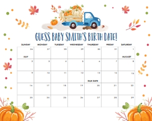 Baby Shower Game Pumpkin Truck Blue Guess the Birth Date design preview