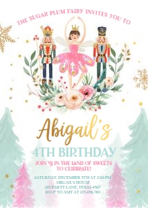 Birthday Invitation Nutcracker White Trees design preview