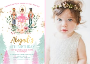 Birthday Invitation Nutcracker White Trees - With Photo design preview