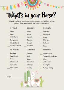 Baby Shower Game Llama Neutral Whats in Your Purse design preview