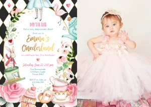 Invitation Alice In Onederland Black - With Photo design preview