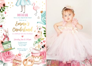 Invitation Alice In Onederland White - With Photo design preview