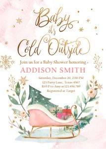 Baby Shower Invitation Cold Outside Pink Sleigh design preview