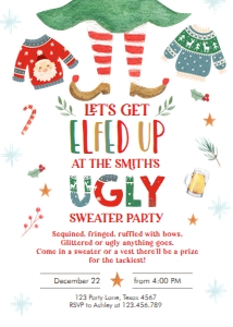 Invitation Elfed Up Ugly Sweater White design preview