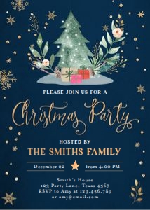 Christmas Party Invitation Tree Gold Dark design preview