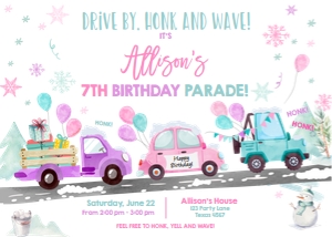 Birthday Invitation Drive By Pink Balloons Horizontal Winter design preview