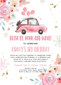 Birthday Invitation Drive By Pinks Floral Car Vertical Winter design preview