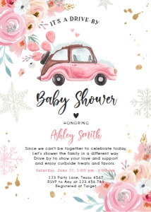 Baby Shower Invitation Drive By Car Pink Vertical Winter design preview
