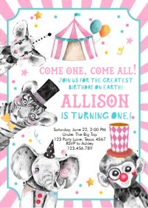 Birthday Invitation Circus Animals Girl Vertical design preview