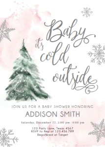 Baby Shower Invitation Baby Its Cold Outside Tree Pink design preview