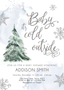 Baby Shower Invitation Baby Its Cold Outside Tree Grey design preview