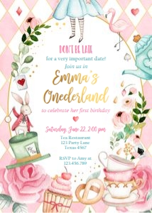 Invitation Alice In Onederland Pink design preview