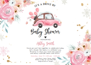 Baby Shower Invitation Winter Drive By Car Pink Horizontal design preview