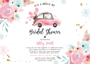 Bridal Shower Invitation Winter Drive By Car Pink Blue Horizontal design preview