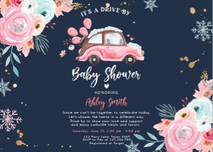Baby Shower Invitation Winter Drive By Car Pink Blue Dark Horizontal design preview